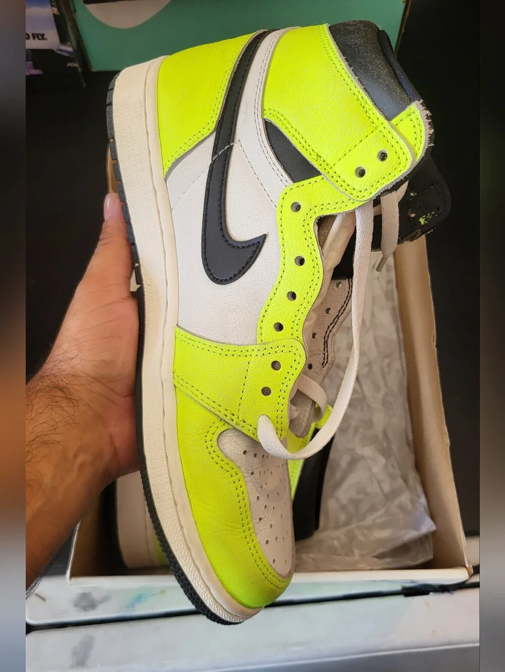 Jordan Box with Neon Yellow and Black Branding